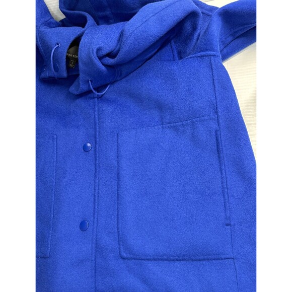 Banana Republic Double-Face Hoodie Jacket Wool Blend Voltage Blue Large Petite - Picture 6 of 9